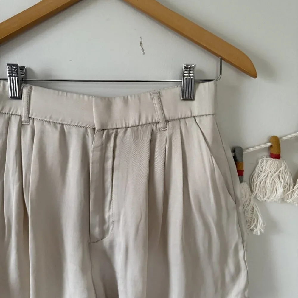 Zara Silky Pleated Relaxed Shorts Neutral Shabby Chic Coquette Feminine S